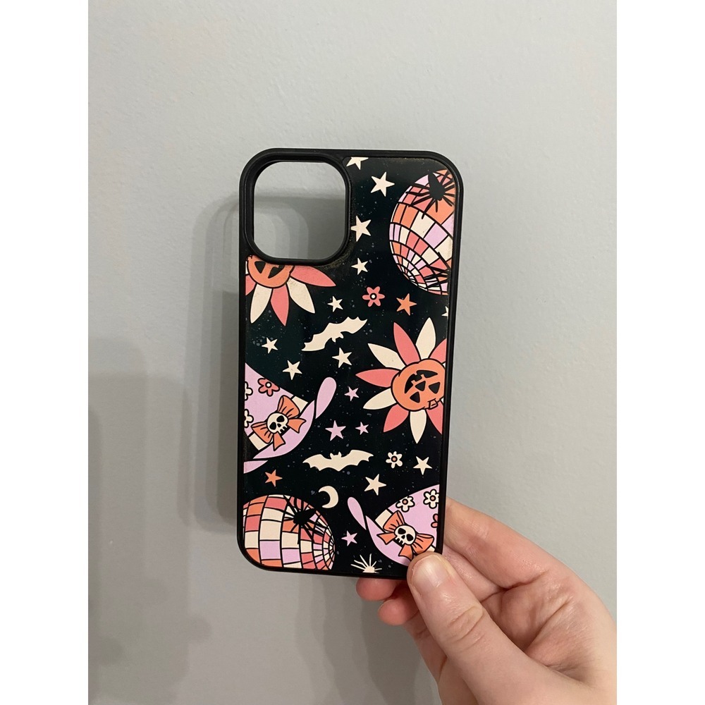 iPhone Case‎ Unisex iPhone 14 Black Halloween Spooky Disco Ball Witch Hat Print